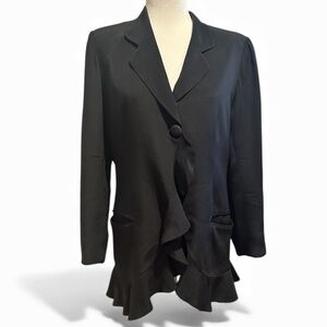 Emanuel Ungaro Black Long Ruffle Blazer Single Button Vintage Large